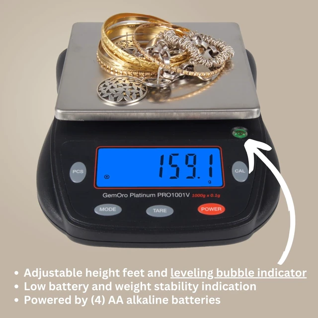Alt view image 7 of 7 - Platinum PRO1001V Professional Jewelry Scale, 1000g x 0.1g | 1000g capacity with 0.1g readability; countertop or portable design for jewelry and precious-metal weighing.
