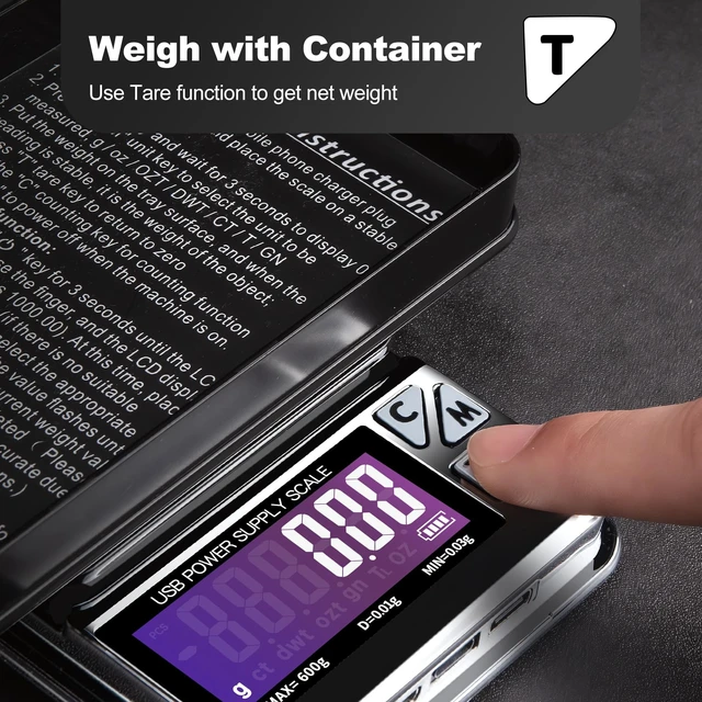 Alt view image 6 of 7 - Coin Scale, 600g x 0.01g Jewelry Scale with 7 Units & 3 Charging Interfaces, Digital Portable Pocket Gram Scale for Coin Collectors, Jewelers, Gold, Silver Dollar