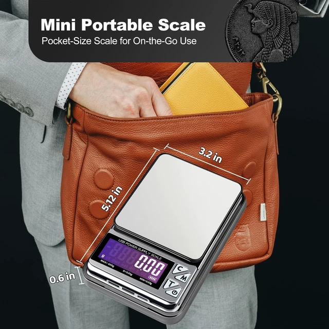 Alt view image 4 of 7 - Coin Scale, 600g x 0.01g Jewelry Scale with 7 Units & 3 Charging Interfaces, Digital Portable Pocket Gram Scale for Coin Collectors, Jewelers, Gold, Silver Dollar