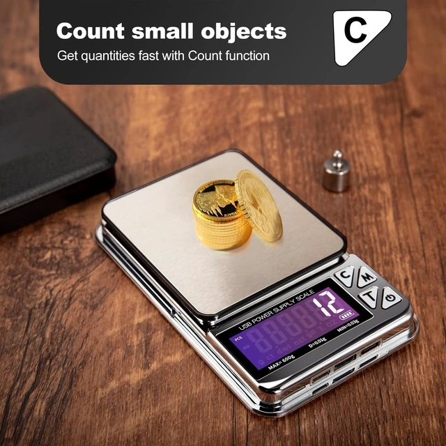 Alt view image 7 of 7 - Coin Scale, 600g x 0.01g Jewelry Scale with 7 Units & 3 Charging Interfaces, Digital Portable Pocket Gram Scale for Coin Collectors, Jewelers, Gold, Silver Dollar