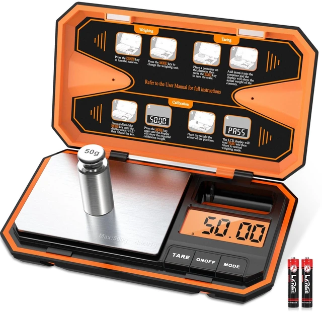 Main image of Digital Pocket Scale, 500g/0.01g High Precision Mini Grams Scale with 50g Calibration Weight, Digital Food Scale with LCD Display, 6 Units, Tare Function for Food, Jewelry, Coffee, Coin
