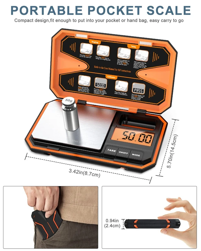 Alt view image 5 of 7 - Digital Pocket Scale, 500g/0.01g High Precision Mini Grams Scale with 50g Calibration Weight, Digital Food Scale with LCD Display, 6 Units, Tare Function for Food, Jewelry, Coffee, Coin