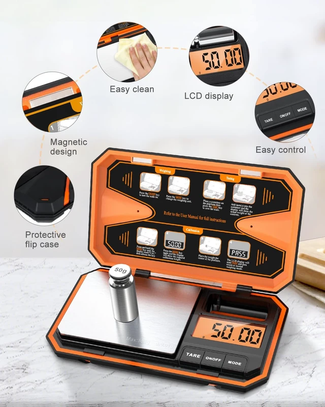 Alt view image 6 of 7 - Digital Pocket Scale, 500g/0.01g High Precision Mini Grams Scale with 50g Calibration Weight, Digital Food Scale with LCD Display, 6 Units, Tare Function for Food, Jewelry, Coffee, Coin