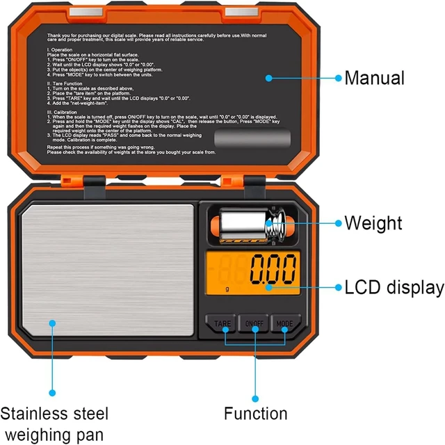 Alt view image 4 of 7 - Digital Gram Scale,200g/0.01g High Precision Pocket Mini Scales | Small scale with 6 Units,Jewelry Scale with LCD Display,Tare Function,Auto Off,50g Cal Weight,for Coin,Powder,Reloading,Food