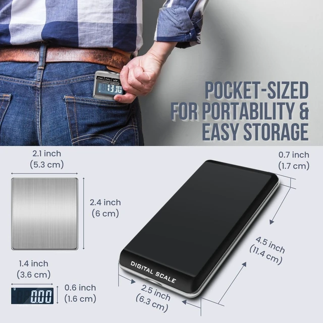 Alt view image 5 of 7 - Digital Gram Scale, 300g x 0.01g Pocket Scale for Coins, Jewelry | Compact Food Scale with 6 Weighing Units, Stainless Steel Platform, Tare, Counting Mode, Tweezers and 50G Calibration Weight