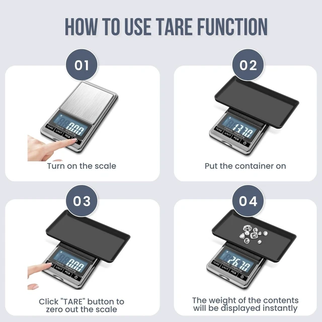 Alt view image 7 of 7 - Digital Gram Scale, 300g x 0.01g Pocket Scale for Coins, Jewelry | Compact Food Scale with 6 Weighing Units, Stainless Steel Platform, Tare, Counting Mode, Tweezers and 50G Calibration Weight