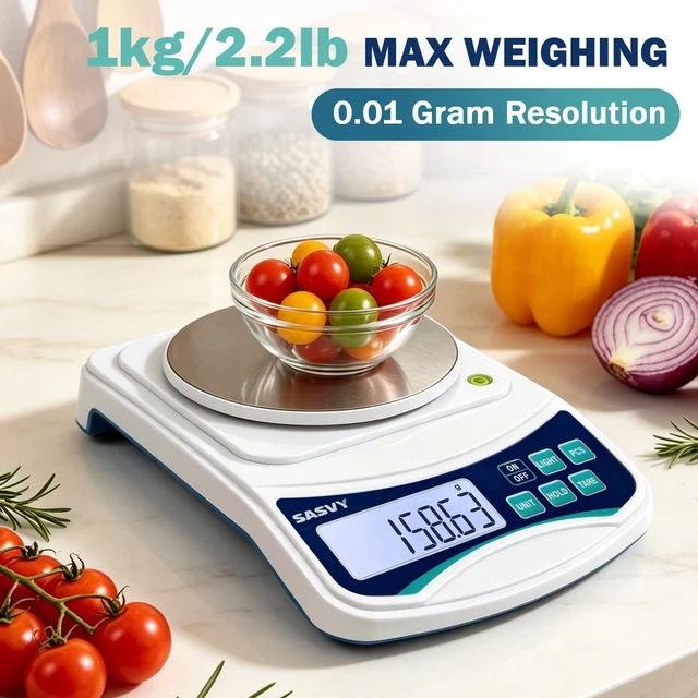 Alt view image 2 of 7 - Digital Lab Scale 1000g x 0.01g oz/g/ct/DWT/tl/gn/ozt Precision Electronic Scientific Scale Analytical Balance for Laboratory Jewelry Kitchen, Includes 100g Weight and 2 x AAA Batteries