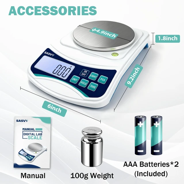 Alt view image 6 of 7 - Digital Lab Scale 1000g x 0.01g oz/g/ct/DWT/tl/gn/ozt Precision Electronic Scientific Scale Analytical Balance for Laboratory Jewelry Kitchen, Includes 100g Weight and 2 x AAA Batteries