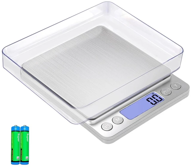 Main image of Small Digital Food Scale Ounce/OZ and Gram Scale, Kitchen Scale 3000g/0.1g High Precision for Baking, Soap Making, Jewelry, Includes 2 Trays and Batteries, 9 Units, Tare Function, Easy to Store