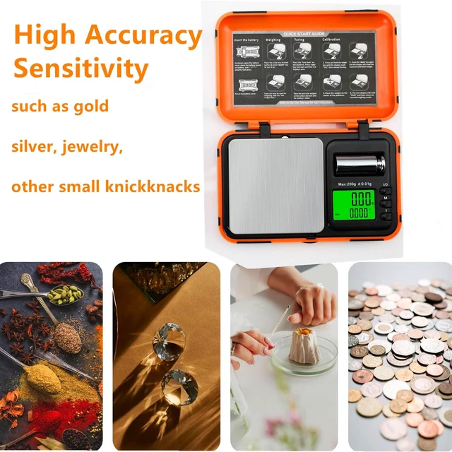 Alt view image 3 of 7 - Digital Pocket Scale Precision 200g/0.01g with 50g Cal Weights,LCD Display Digital Scale Grams Ounces, Mini Jewelry Scale, Coins Scale for Gold/Silver/Gems/Food (Pocket Scale)