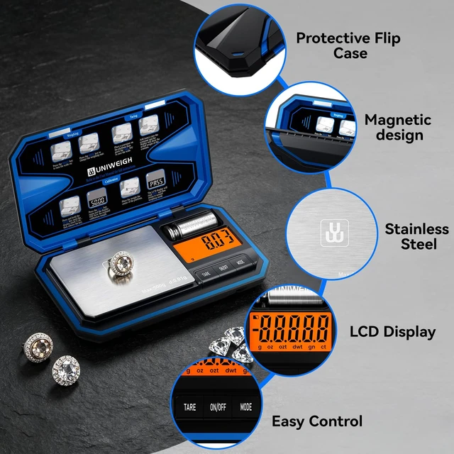 Alt view image 3 of 7 - Digital Pocket Gram Scale 500g x 0.01g Precision Jewelry Scale | Mini Coin Scales 6 Units/LCD,Weighs Small Food,Gold,Powder,Micro,Ounces,Grains,Reloading,Tare Function,Blue(Battery Included)