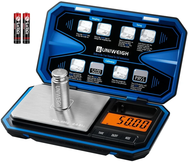 Main image of Digital Pocket Gram Scale 500g x 0.01g Precision Jewelry Scale | Mini Coin Scales 6 Units/LCD,Weighs Small Food,Gold,Powder,Micro,Ounces,Grains,Reloading,Tare Function,Blue(Battery Included)