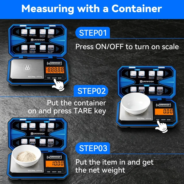 Alt view image 6 of 7 - Digital Pocket Gram Scale 500g x 0.01g Precision Jewelry Scale | Mini Coin Scales 6 Units/LCD,Weighs Small Food,Gold,Powder,Micro,Ounces,Grains,Reloading,Tare Function,Blue(Battery Included)
