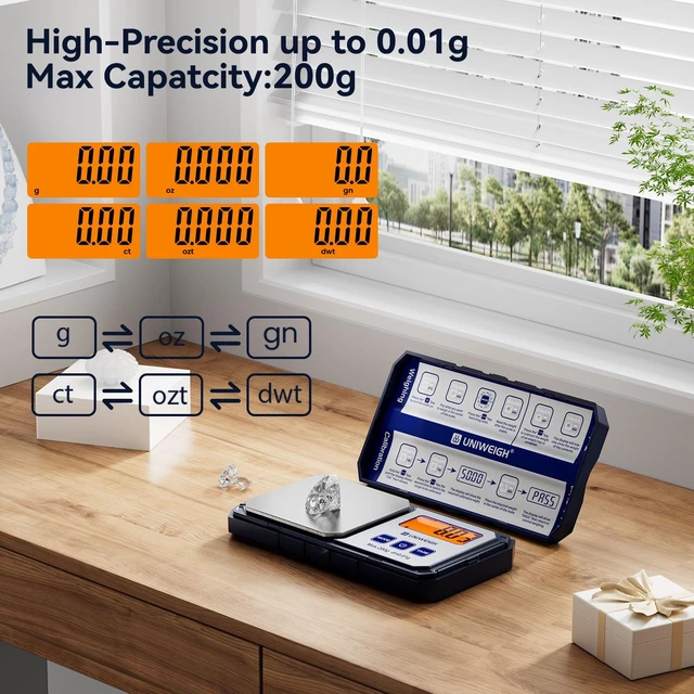 Alt view image 2 of 7 - Digital Pocket Gram Scale 200g/0.01g Accuracy | Small Scales Grams Ounces with 6 Units,Jewelry scale,Coin Scale with 50g Weights for Food/Coins/Gold/Powder,LCD/Tare Function