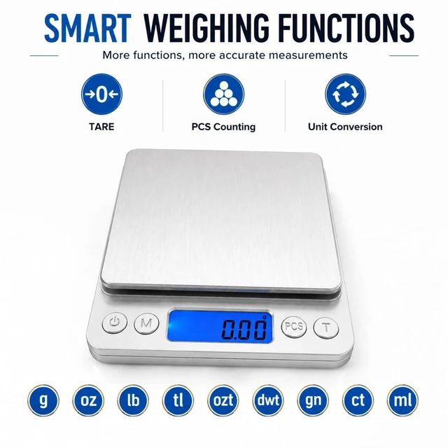 Alt view image 2 of 7 - 500g x 0.01g High Precision Jewelry Scale, Digital Gold Gram Scale | Coin Scale with Stainless Steel Platform Backlit LCD & Tare Function, Portable Pocket Scale for Jewelry, Coins, Gold, Silver