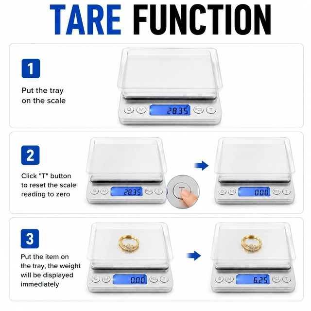 Alt view image 6 of 7 - 500g x 0.01g High Precision Jewelry Scale, Digital Gold Gram Scale | Coin Scale with Stainless Steel Platform Backlit LCD & Tare Function, Portable Pocket Scale for Jewelry, Coins, Gold, Silver