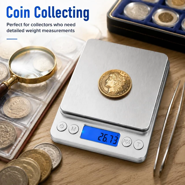 Alt view image 7 of 7 - 500g x 0.01g High Precision Jewelry Scale, Digital Gold Gram Scale | Coin Scale with Stainless Steel Platform Backlit LCD & Tare Function, Portable Pocket Scale for Jewelry, Coins, Gold, Silver