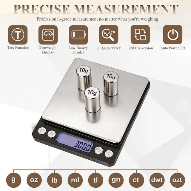 Alt view image 4 of 7 - Digital Jewelry Scale, 500g x 0.01g High Precision Gold Scale, Portable Gram Scale with LCD Display, Tare Function, PCS Counting, Professional Small Scale for Jewelers Collectors Pawn Shops