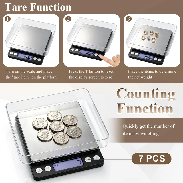 Alt view image 3 of 7 - Digital Jewelry Scale, 500g x 0.01g High Precision Gold Scale, Portable Gram Scale with LCD Display, Tare Function, PCS Counting, Professional Small Scale for Jewelers Collectors Pawn Shops