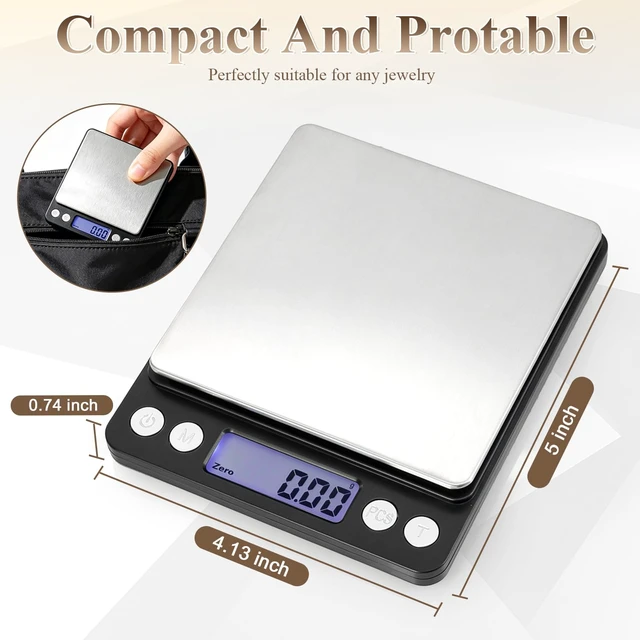 Alt view image 5 of 7 - Digital Jewelry Scale, 500g x 0.01g High Precision Gold Scale, Portable Gram Scale with LCD Display, Tare Function, PCS Counting, Professional Small Scale for Jewelers Collectors Pawn Shops