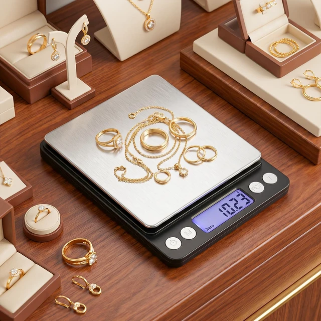 Alt view image 7 of 7 - Digital Jewelry Scale, 500g x 0.01g High Precision Gold Scale, Portable Gram Scale with LCD Display, Tare Function, PCS Counting, Professional Small Scale for Jewelers Collectors Pawn Shops