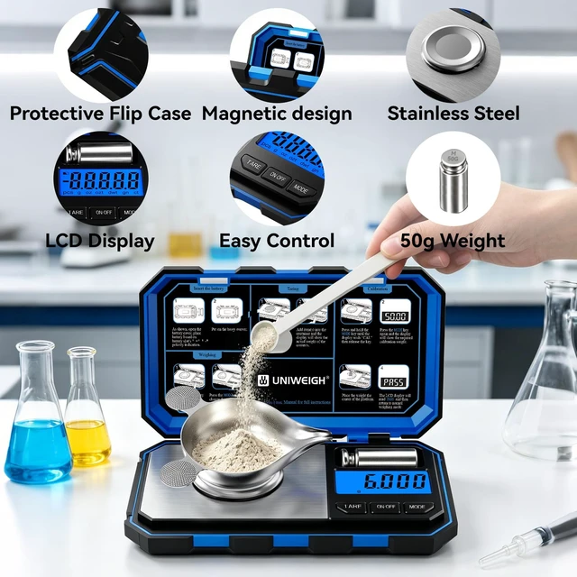 Alt view image 3 of 7 - Milligram Scale Precision 0.001g/50g | Digital Jewelry Scale for Powder,Gold,Gem,Reloading,Micro Gram,Coins Scale 6 Units,Tare,Pocket mg Scale with Cal Weight