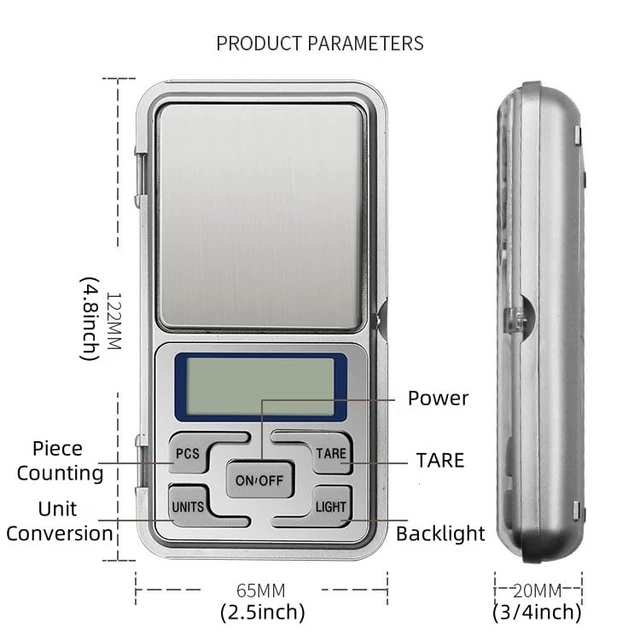 Alt view image 3 of 4 - Digital Pocket Scale, 500g x 0.01g Precision, LCD Display with Backlight, Jewelry and Food Scale with Tray (Battery Not Included)