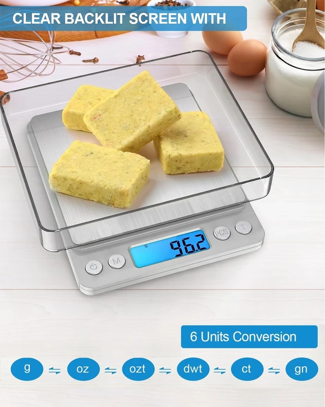 Alt view image 3 of 7 - Digital Kitchen Scale, 3000g 0.01oz/ 0.1g Pocket Coffee Scale, Mini Food Scale, Pro Electronic Jewelry Scale with Back-Lit LCD Display, Tare & PCS Functions, Stainless Steel, Batteries Included