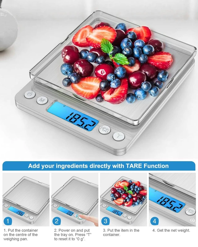 Alt view image 5 of 7 - Digital Kitchen Scale, 3000g 0.01oz/ 0.1g Pocket Coffee Scale, Mini Food Scale, Pro Electronic Jewelry Scale with Back-Lit LCD Display, Tare & PCS Functions, Stainless Steel, Batteries Included