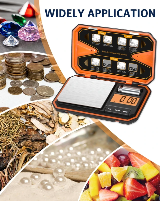 Alt view image 2 of 7 - Digital Pocket Scale, High-Precision 500g x 0.01g Gram Scale | Jewelry Scale with 50g Calibration Weight, Mini 6 Units, Tare Function for Food, Coin, Coffee, Battery Included, Orange