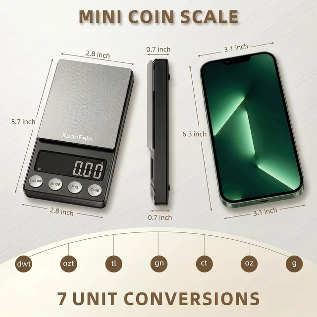Alt view image 3 of 7 - Digital Coin Scale, 500g x 0.01g Jewelry Scale for Gold | Precision Pocket Gram Scale with Calibration Weight, 7 Units, Tare Function and Backlit LCD for Collectors and Bank Tellers