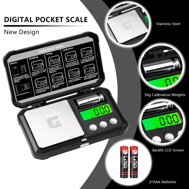 Alt view image 2 of 6 - Digital Pocket Gram Scale 300g x 0.01g Accuracy Jewelry Scale | Small Mini High Precision Scale Digital Weight Grams And Oz For Gold,DiamondArrows, Powders & Mdicine ,With 50g Cal Weights