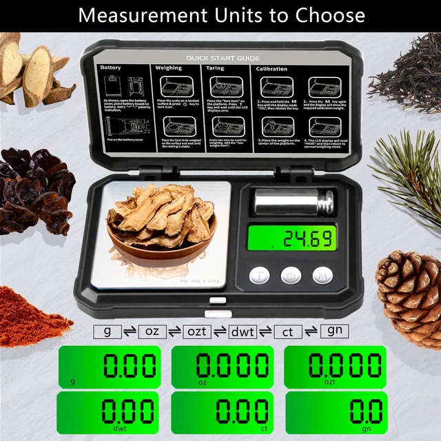 Alt view image 4 of 6 - Digital Pocket Gram Scale 300g x 0.01g Accuracy Jewelry Scale | Small Mini High Precision Scale Digital Weight Grams And Oz For Gold,DiamondArrows, Powders & Mdicine ,With 50g Cal Weights