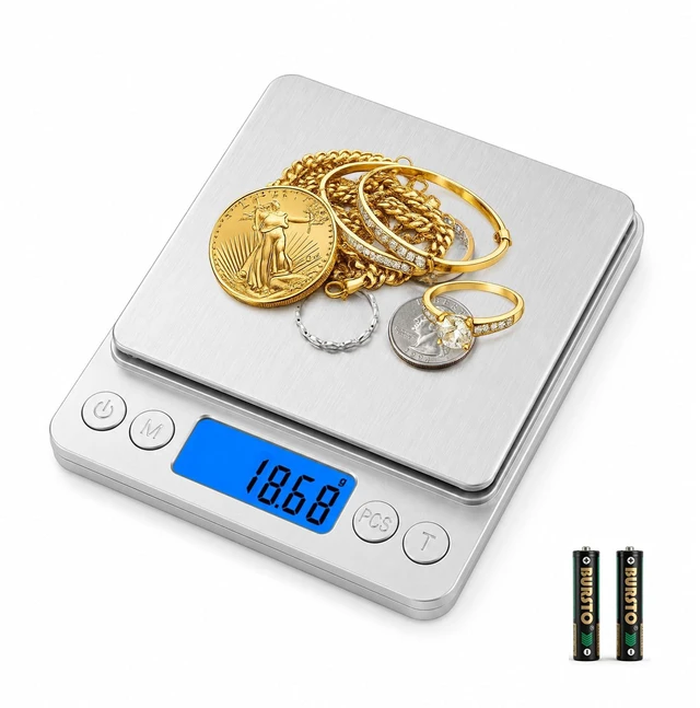 Main image of Digital Jewelry Scale, Coin Scale to Weigh Coins for Collectors | 500g x 0.01g Gram Scale 0.001oz/0.01g Accuracy for Jewelers, Portable Digital Scale with Tare Function & 2 Trays