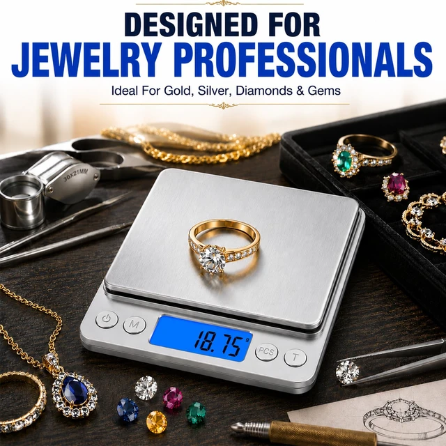Alt view image 4 of 7 - Digital Jewelry Scale, Coin Scale to Weigh Coins for Collectors | 500g x 0.01g Gram Scale 0.001oz/0.01g Accuracy for Jewelers, Portable Digital Scale with Tare Function & 2 Trays