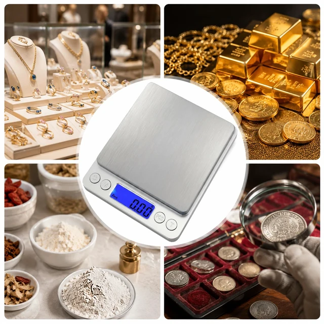 Alt view image 7 of 7 - Digital Jewelry Scale, Coin Scale to Weigh Coins for Collectors | 500g x 0.01g Gram Scale 0.001oz/0.01g Accuracy for Jewelers, Portable Digital Scale with Tare Function & 2 Trays