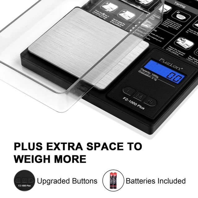 Alt view image 3 of 6 - Digital Pocket Gram Scale 0.1g/1000g - Small Food Scale with Tray | Weighs Small Food, Spice, Herb, Coin - Easy of Use, LCD Display, Tare Function, 6 Modes Ounces Grains, Batteries Included