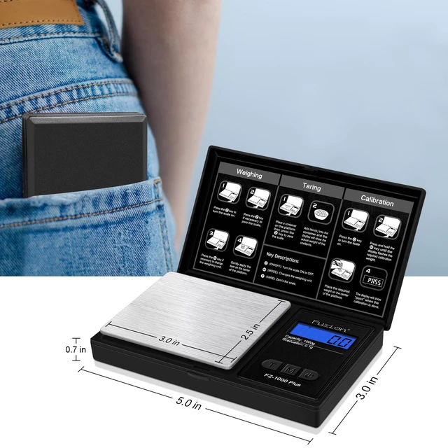 Alt view image 5 of 6 - Digital Pocket Gram Scale 0.1g/1000g - Small Food Scale with Tray | Weighs Small Food, Spice, Herb, Coin - Easy of Use, LCD Display, Tare Function, 6 Modes Ounces Grains, Batteries Included