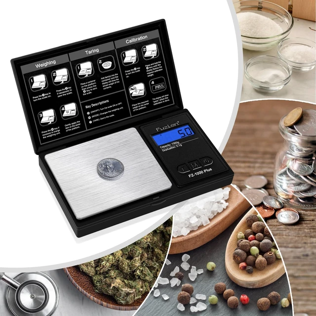 Alt view image 6 of 6 - Digital Pocket Gram Scale 0.1g/1000g - Small Food Scale with Tray | Weighs Small Food, Spice, Herb, Coin - Easy of Use, LCD Display, Tare Function, 6 Modes Ounces Grains, Batteries Included