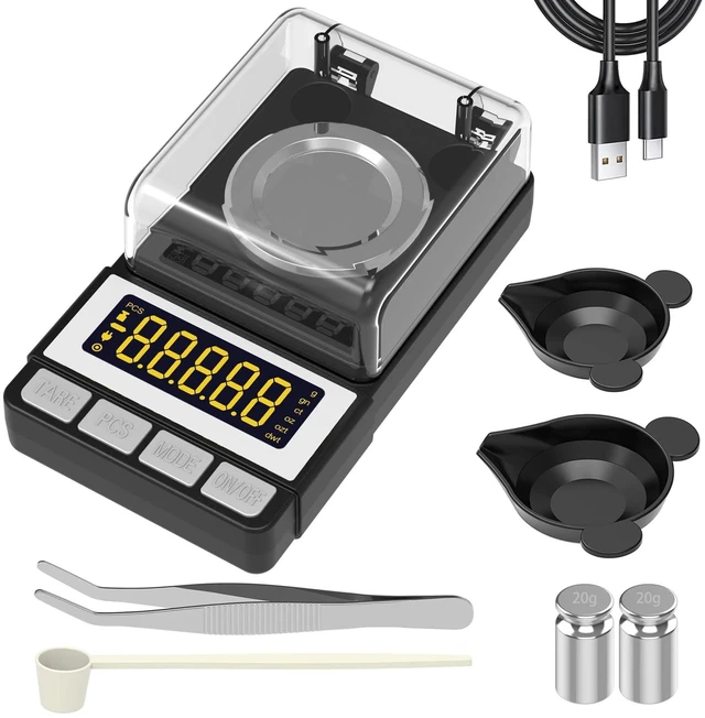 Main image of Milligram Scale 50g/0.001g, Reloading Scale with 2 x 20g Weights | High Precision Jewelry Scale with Large LCD Display, MG Scale for Gold Medicine Powder, Battery Included