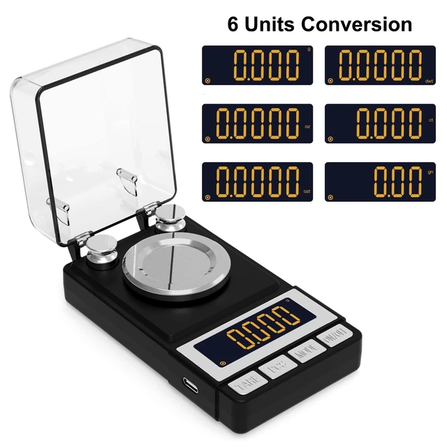 Alt view image 2 of 7 - Milligram Scale 50g/0.001g, Reloading Scale with 2 x 20g Weights | High Precision Jewelry Scale with Large LCD Display, MG Scale for Gold Medicine Powder, Battery Included