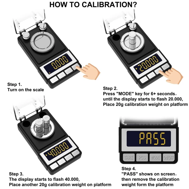 Alt view image 3 of 7 - Milligram Scale 50g/0.001g, Reloading Scale with 2 x 20g Weights | High Precision Jewelry Scale with Large LCD Display, MG Scale for Gold Medicine Powder, Battery Included