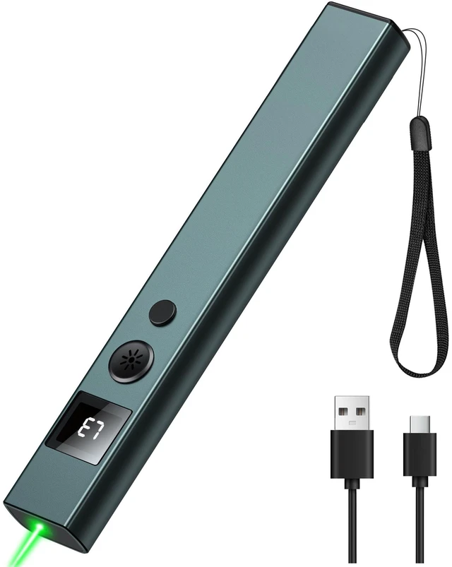 Main image of Green Laser Pointer - Green Presentation Pointer Long Distance with USB Type C Charging - 3-Level Dimming, Outdoors Work& Office Meeting Presenter Tool, Includes Lanyard