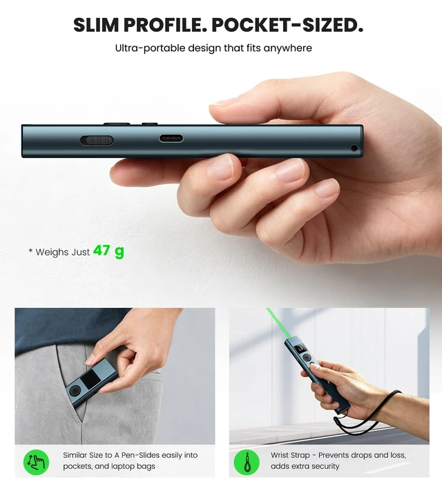 Alt view image 5 of 7 - Green Laser Pointer - Green Presentation Pointer Long Distance with USB Type C Charging - 3-Level Dimming, Outdoors Work& Office Meeting Presenter Tool, Includes Lanyard