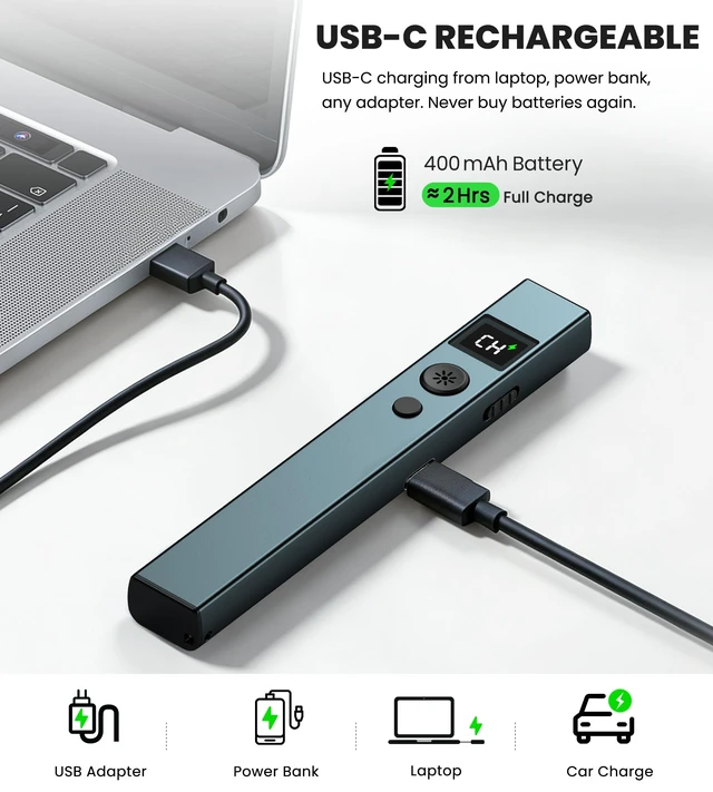 Alt view image 4 of 7 - Green Laser Pointer - Green Presentation Pointer Long Distance with USB Type C Charging - 3-Level Dimming, Outdoors Work& Office Meeting Presenter Tool, Includes Lanyard
