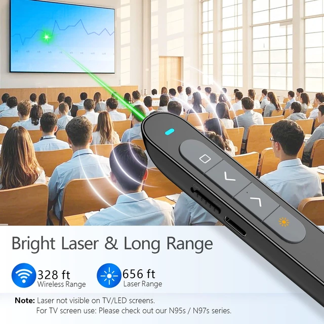 Alt view image 4 of 7 - Norwii N76 Bluetooth Presentation Clicker for PowerPoint Presentations | Green laser pointer, USB-C Rechargeable slide clicker, Presentation Remote with Customizable Button and portable pen clip