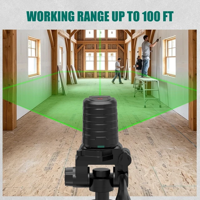 Alt view image 2 of 7 - Laser Level with 26 In Rotary Tripod, 100Ft Self Leveling Lazer Leveler Manual & Self-Leveling Modes, Green Cross Line Laser for Picture Hanging, Tile, DIY Construction - Laser class: II