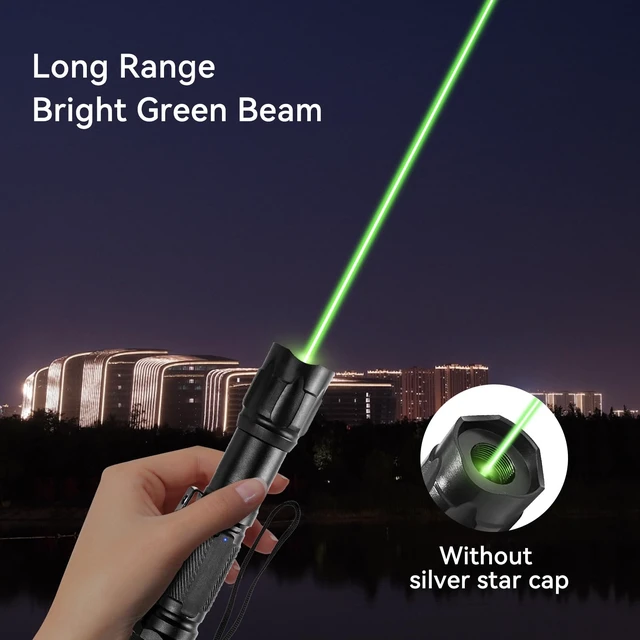 Alt view image 2 of 6 - Green Laser Pointer with Adjustable Star Cap, Type-C Rechargeable | Single-dot and star patterns, metal body, pocket clip, for Outdoor Use, TV/LED/LCD Screens, Astronomy and Presentations