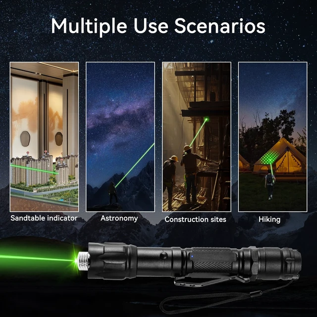 Alt view image 6 of 6 - Green Laser Pointer with Adjustable Star Cap, Type-C Rechargeable | Single-dot and star patterns, metal body, pocket clip, for Outdoor Use, TV/LED/LCD Screens, Astronomy and Presentations