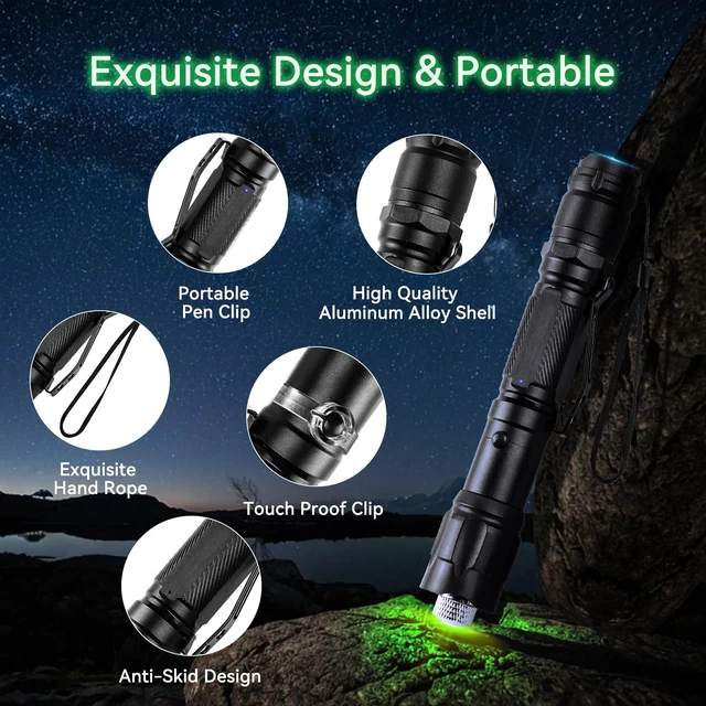 Alt view image 5 of 6 - Green Laser Pointer with Adjustable Star Cap, Type-C Rechargeable | Single-dot and star patterns, metal body, pocket clip, for Outdoor Use, TV/LED/LCD Screens, Astronomy and Presentations